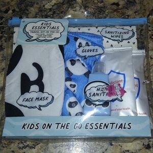 Kids Essentials Travel Kit with Panda Design Hand Sanitizer Gloves Mask Wipes